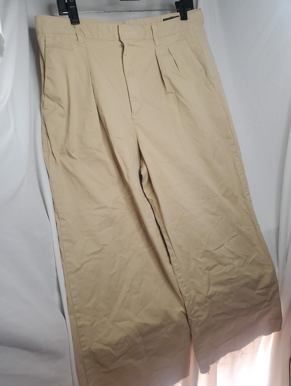 y2k Gap Womens Pleated Wide Capri Pants Size 14 Khaki 100% Cotton Button Pocket